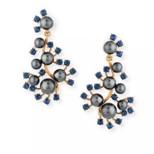 Oscar de la Renta Pearl Crystal Navy Earrings